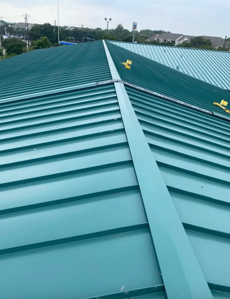 Green commercial metal roof ridge and valley for Metal Roof Repair in Palos Verdes Estates